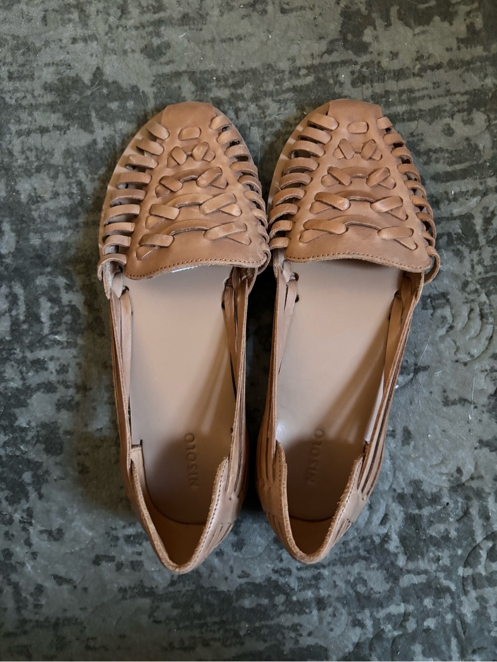 Nisolo Tan Woven Leather Huarache Flats